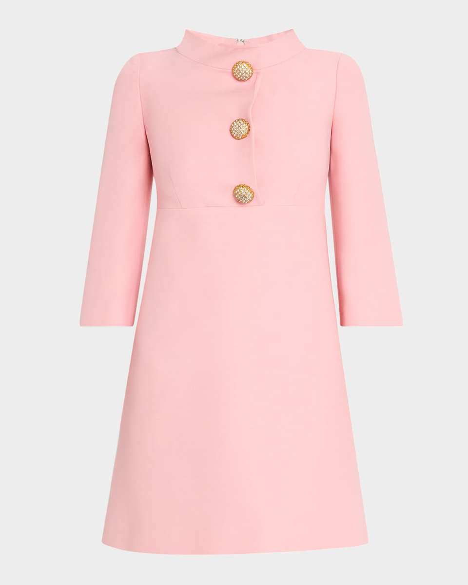 Funnel-Neck Crystal Button Mini Dress